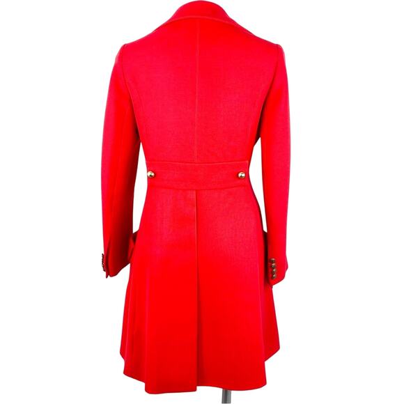 Vintage DEJAC PARIS Red Poplin Double Breasted Coat L + Betsey Johnson Pin - Picture 7 of 16